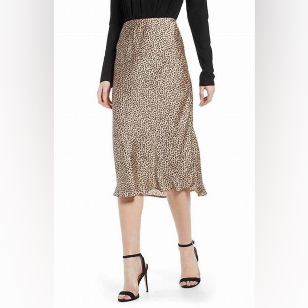 Leith Leopard Midi Satin Skirt Sz Large